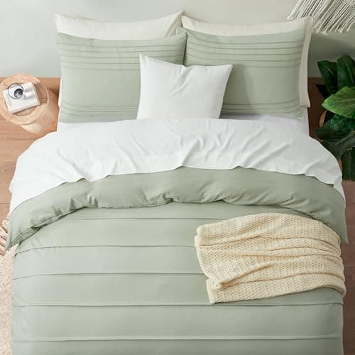 Oli Anderson Mist Sage Duvet Cover King Size - Pleated King Duvet Cover, 3PCS Soft and Breathable Textured Bedding Set with Zipper Closure(Mist Sage,104"x90") - Thumbnail 5