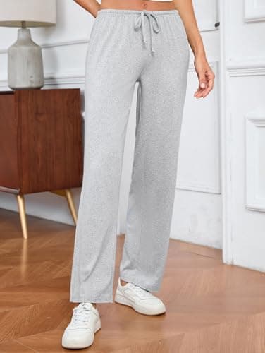 iChunhua Women's Long Sleep Pants Casual Drawstring Loose Sleepwear Cozy Soft Wide Leg Pants Grey M - Thumbnail 4
