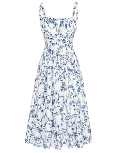 Scarlet Darkness Floral Dress for Women 2024 Ruched Bust Summer Spring Dresses White Blue Floral M - Image 1