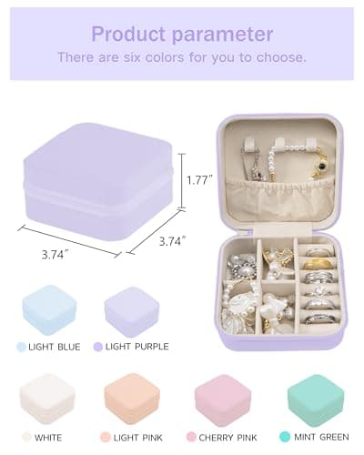bccpnl Custom leather jewelry box (with mirror),customized with your name or pattern (Light purple). - Thumbnail 3