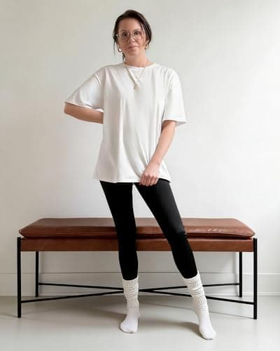 Stelle White T Shirts Women Oversized Crew Neck Short Sleeve Summer Tops Basic Tee Shirt Loose Fit Non See Through Medium - Thumbnail 6