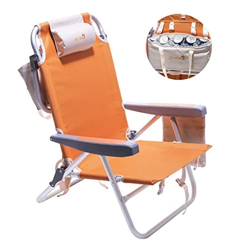 SUNNYFEEL Low Beach Chair 5 Position Lay Flat, Portable Folding Backpack Beach Chairs Heavy Duty with Cooler Bag, Cup Holder for Outdoor/Lawn/Trip/Picnic/Fishing, Foldable Camping Chair - Image 1