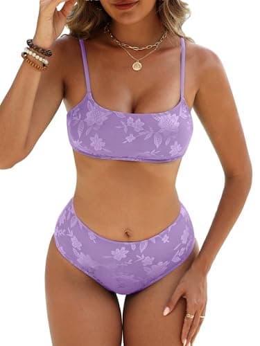 ANRABESS Women's Bikini Sets - High Waisted Lace Swimsuits Two Piece Beach Wear Purple XX-Large - Image 1