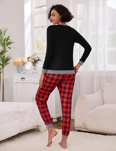 Frcdaunrs Christmas Pajamas for Women Red and Black Plaid Pajama Pants Long Sleeve Pj Sets Soft Comfy 2 Piece Sleepwear - Thumbnail 3
