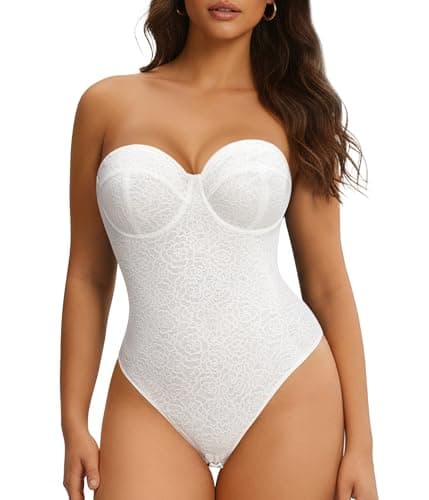 Nebility Strapless Shapewear for Women - Thong Bodysuit Tummy Control Lace Corset Tops Underwire with Removable Strap - Image 1