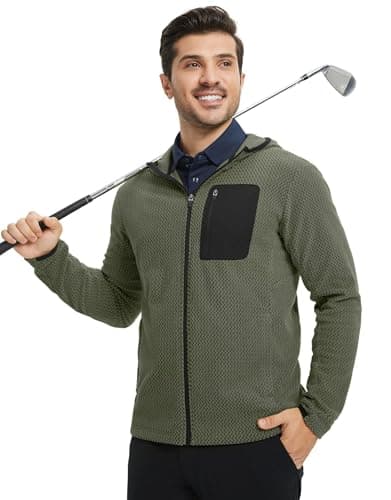 M MAELREG Fleece Hooded Jackets for Men Stretch Soft Warm Zip Up Hoodie with 5 Pockets for Outdoor Travel Golf - Thumbnail 2