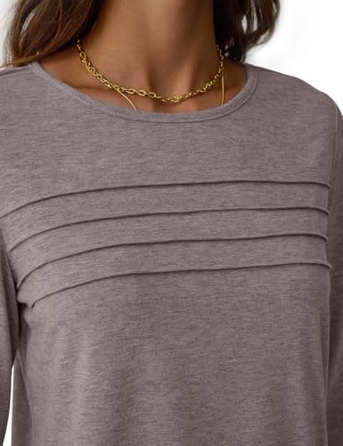 NORACORA Long Sleeve Shirts for Women Spring Fall Fashion Tops 2025 Dressy Casual Blouses Trendy Pleated Tunic Outfits Loose Fit Tee Tshirts Gray Purple S - Thumbnail 6