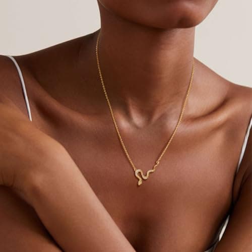 BENEIGE Gold Necklace for Women 14K Gold Plated CZ Snake Pendant Necklace Adjustable Chain Choker Charm Necklaces Jewelry Gifts - Thumbnail 2