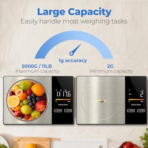 WARMKEY Smart Nutrition Food Scale - Digital Kitchen Scale with Nutritional Calculator App,Tare Function,Track Calories &24 Nutrients,11lb, Grams/Ounces, Healthy Eating & Meal Prep - Thumbnail 6