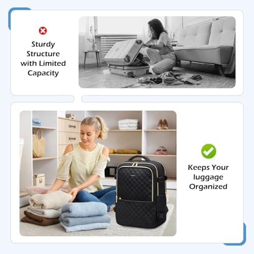 MDODO Travel Backpack for Women Men - Large Carry On Luggage Laptop Backpack Lightweight Daypack Waterproof Causal Bookbag Computer Backpack for College,Travel,Work,Fits 15.6Inch, 36L, Black - Thumbnail 5