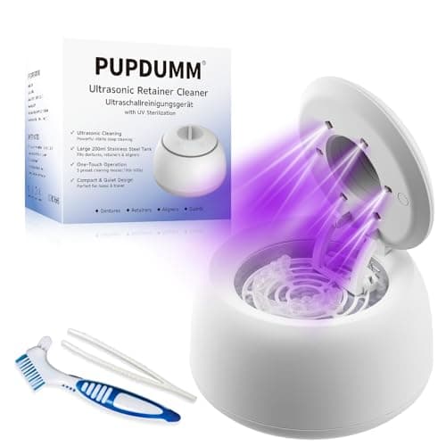 Ultrasonic Retainer Cleaner for Aligners & Dentures, 45kHz Dental Cleaning Machine with Digital Timer, 200ML Stainless Steel Tank, Low Noise Cleaner for Braces, Mouth Guards & Daily Dental Care - Image 1