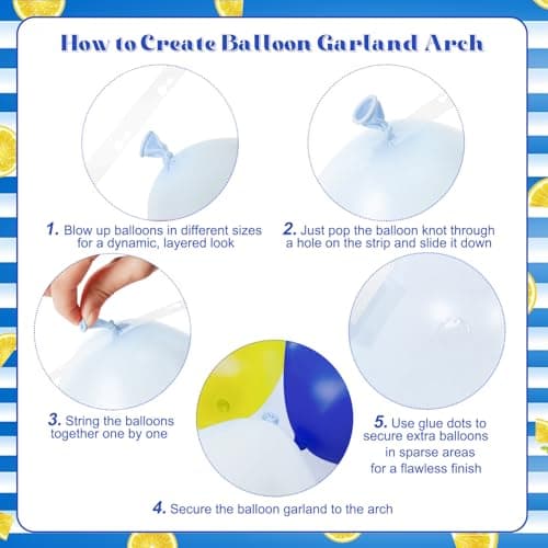 Blue and Yellow Balloon Arch Kit, 124Pcs Lemon Balloon Arch Kit with Royal Blue Light Blue Yellow White Balloons for Mediterranean Themed Birthday Wedding Bridal Shower Anniversary Party Decorations - Thumbnail 6