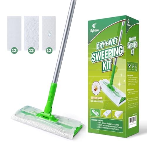 Eyliden Sweeper Mop with 36 Refills - 3 Types of Disposable Dry & Wet Cloths | Lock-Tight Design No Lost Pads, Universal Refills, Multi-Surface Sweeping Starter Kit for Pet Hair, Dust, Floor Cleaning - Image 1
