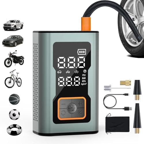 Cordless Tire Inflator Portable Air Compressor, 150 PSI Mini Bike Pump with Digital Dual Values Display, Electric Car Pump with Pressure Gauge LED Light, Air Pump for Auto, Motorcycle, Bicycle, Balls - Image 1