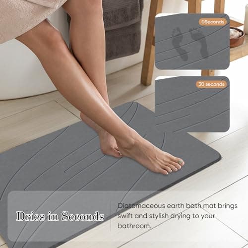 Jiloma Stone Bath Mat Diatomaceous Earth Shower Mat Non-Slip Super Absorbent Bathroom Floor Mat Quick Drying Natural Easy to Clean(24 * 16 Grey) - Thumbnail 2