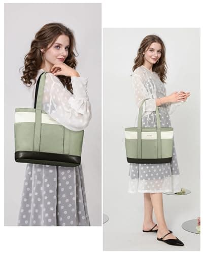 LOVEVOOK Travel Tote Bag for Women Green&White Small - Thumbnail 2
