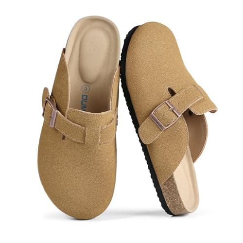 Dumalum Comfort Suede Clogs Slippers Sandals Unisex for Men Women with Cushioned Cork-Footbed Walk Dog Home Potato Shoe (Chestnut 10) - Image 1