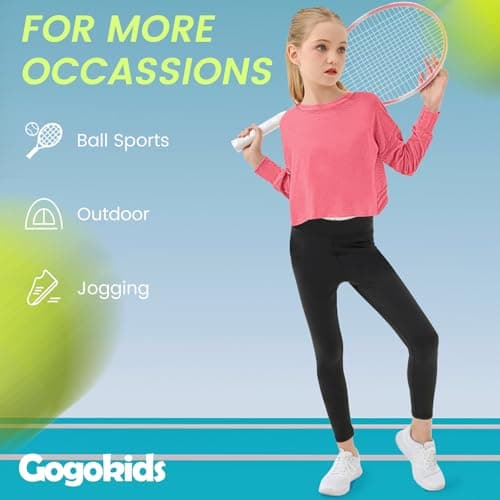 Gogokids Girls Shirts Long Sleeve Athletic Shirts Open Back Tops Active Sports Tshirts Yoga Workout Crop Tees, Rose, 5-6 Years - Thumbnail 6