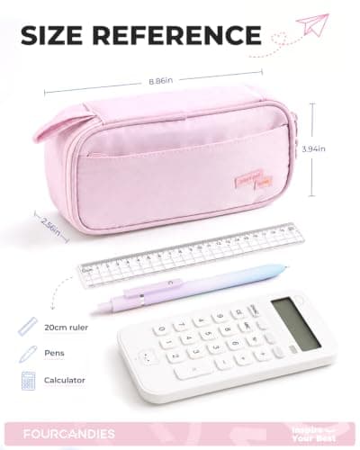 Four Candies Large Pencil Case, 5 Compartments Pen Organizer, Big Capacity Canvas Pencil Pouch Bag for School Supplies, Portable Stationery Holder for Teen Girls, Women (Pink) - Thumbnail 6