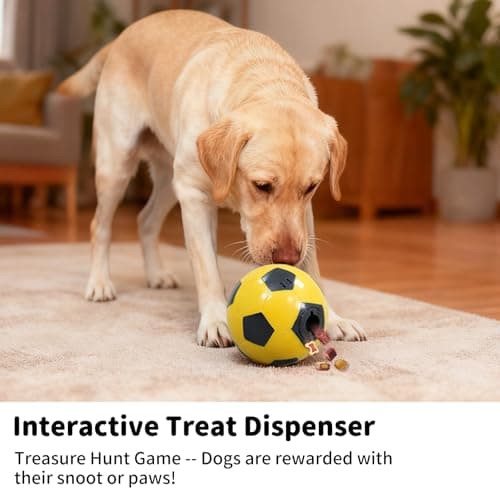 JoyBruko Interactive Dog Toys Treat Dispensers - Giggle Squeaky Dog Soccer Ball Rewards Puzzle to Keep Them Busy, Mental Stimulation Enrichment Food Dispensing for Small Medium Large Breeds, Yellow - Thumbnail 2