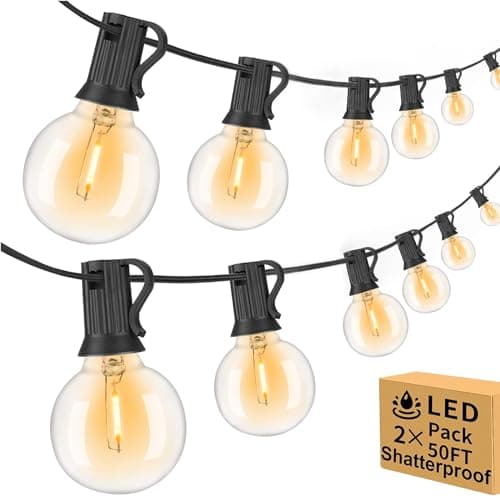 100ft Outdoor String Lights Waterproof/Connectable/Dimmable with 52 LED Shatterproof Bulbs,2-Pack 50ft UL Listed Globe G40 String Lights Outside Lighting for Patio Backyard Cafe Party Wedding Garden - Image 1
