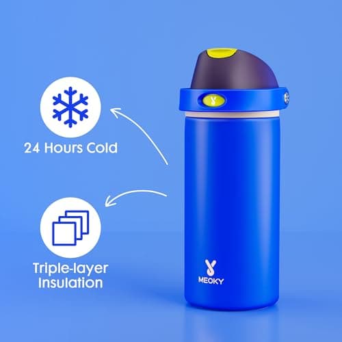 18 oz Insulated Water Bottle for Kids: Meoky Stainless Steel Water Bottle with 2-in-1 Straw and Spout Lid - Leak Proof, Cold for 24 Hours, BPA-Free for Boys School Sports, Celestial Sphere - Thumbnail 3
