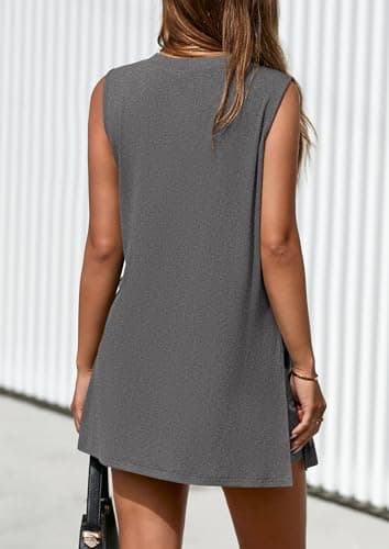 PRETTYGARDEN Women's 2026 Summer 2 Piece Shorts Sets V Neck Long Tank Tops High Waisted Loose Fit Matching Travel Outfits (Dark Grey,Large) - Thumbnail 2