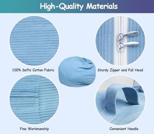 Stuffed Storage Bean Bag (No Filler) Premium Corduroy Ultra Soft Washable Perfect Space-Saving Organizer Adults to Keep Plush Toys More Organized for Lazy Playrooms Blue - Thumbnail 5
