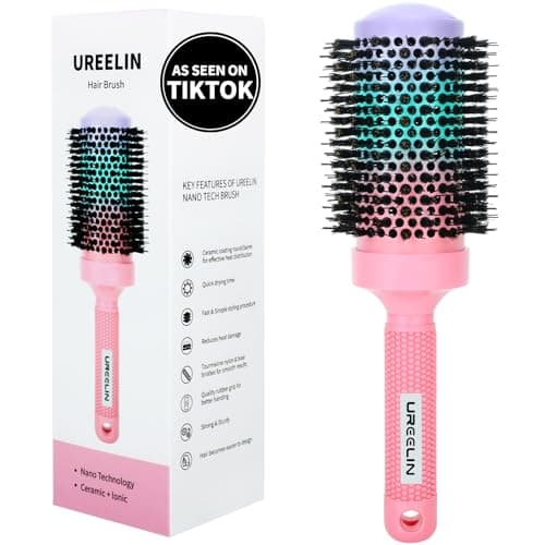 UREELIN Round Brush for Blow Out - 2.1 Inch Large Nano Thermal Ceramic & Ionic with Boar Bristles - Salon Blow Drying Hair Brush for Drying,Volumizing, Curling, Shine & Smooth Styling - Image 1