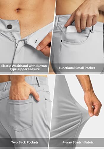Men's Stretch Golf Pants with 6 Pockets Slim Fit Dress Pants for Men Travel Casual Work (Grey, S) - Thumbnail 3