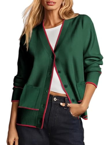 Dokotoo Long Cardigans for Women Open Front Lightweight Fashion Color Blocked Spring Twisted Knit Oversized Sweaters for Summer with Pockets,Blackish Green Small - Image 1