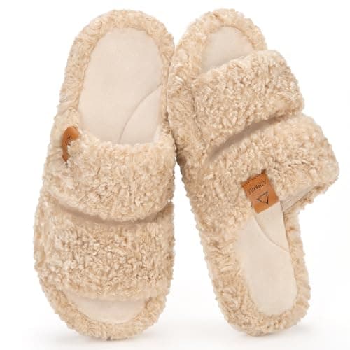 ATHMILE House Slippers for Women with Platform Memory Foam Arch Support Open Toe, Fuzzy Fluffy Cozy Womens Slippers for Home Indoor Outdoor Bedroom Ladies Gifts Pantuflas Para Mujer - Image 1