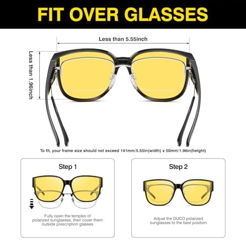 DUCO Night Driving Glasses Women Fit Over Glasses Night Vision Goggles Light Weight TR90 Frame Anti Glare Lens (A-Black Frame Night Vision Lens) - Thumbnail 3