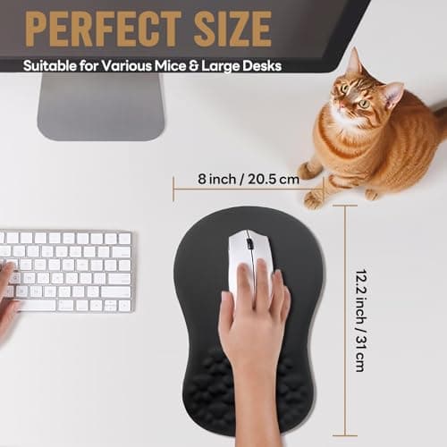 ailifeer Black Ergonomic Mouse Pad with Wrist Rest Support,Non-Slip PU Bottom & Memory Foam Massage Bulge Cat Paw Pad Design,Relieves Carpal Tunnel Pain-an Ideal Mousepad for Office Desk Accessories - Thumbnail 6