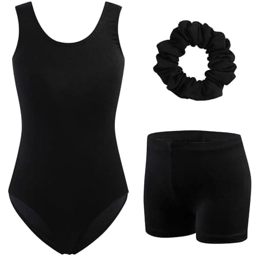 HOZIY Gymnastics Clothes for Girls Sparkly Sleeveless Unitard Biketards Leotard with Shorts Hairband Bow Back Sports Activewear Tumbling Outfits - Image 1