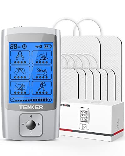 TENKER TENS Unit Muscle Stimulator, 24 Modes EMS Machine for Pain Relief Therapy/Pain Management, Rechargeable Electronic Pulse Massager with 2"x2" and 2"x4" Electrode Pads (Silver) - Image 1
