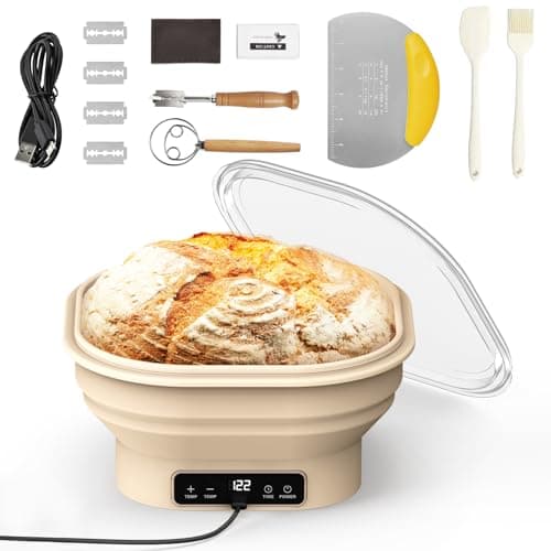 Heating Sourdough Banneton Bread Proofing Basket Kit with Timer & 6 Temp Settings, 2L Foldable Silicone Dough Proofing Box Electric Sourdough Starter Warmer Set for Dough Rising, Baking Supplies - Image 1