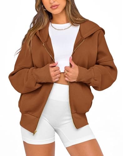 BTFBM Hoodies For Women Spring Clothing 2026 Long Sleeve Zip Up Fleece Fashion Sweatshirts Jacket Y2K Hoodie Fall Fashion(Brown, Large) - Thumbnail 5