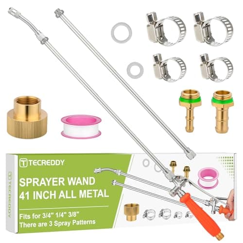 Tecreddy Replacement Sprayer Wand, 41 INCH All Metal Pump Spray Wand with Stainless Steel Extension Tubes, 1/4" 3/8" Brass Barbs & 3/4" Garden Hose Joint Parts for Lawn Plants Careing Watering - Image 1