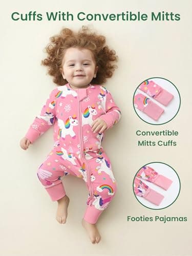 Infant Boys Girls Outfit Clothes Set Newborn Baby Romper Bamboo Long Sleeve Zipper Bodysuit Jumpsuit (Unicorn, 9-12M) - Thumbnail 4