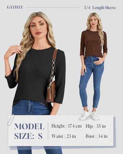 GAYHAY 3 Pack 3/4 Length Sleeve Womens Tops - Loose Fit Cute T Shirts Summer Beach Vacation Clothes Black White Grey 2026 - Thumbnail 5