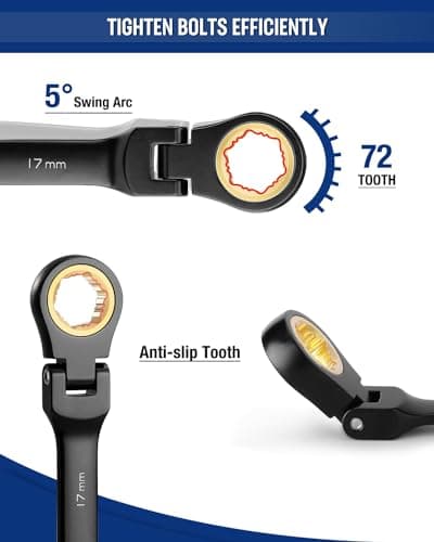WORKPRO Ratcheting Combination Wrench Set, 8-piece Flex-Head Anti-Slip Set Metric 8-17 mm, 72-Teeth, Cr-V Constructed, Black Electrophoretic Coating with Rolling Pouch - Thumbnail 3