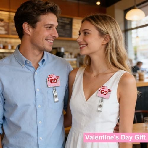 Funny Valentines Nurse Badge Reel Retractable, Valentines Spring Gifts for Nurse/Girlfriend/Women/Mom Glitter Pink Love Letter Badge Reel, ID Card Badge Holder for Doctor Work Teacher Office Staff - Thumbnail 2