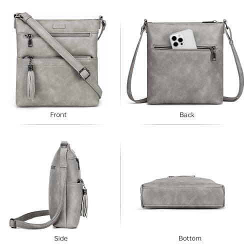 Kiss Sea Purses for Women Crossbody Bag Casual Cross Body Purse for Travel with Tassel Grey - Thumbnail 6