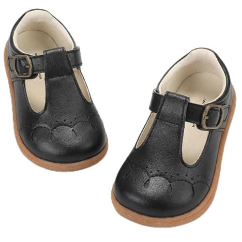 WIDE TOE BOX Toddler Girls Dress Shoes Little Kids Flats School Mary Janes Shoes Ballet Flats Party School Shoes Flower Girl, Party, School Shoes Black Toddler 10 - Image 1