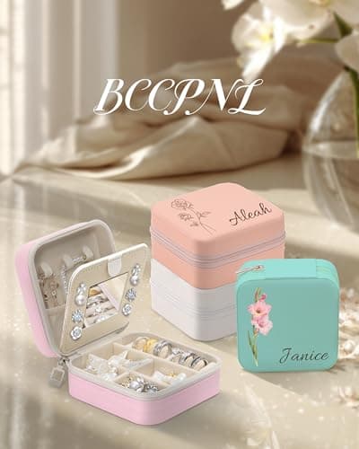 bccpnl Custom leather jewelry box (with mirror),customized with your name or pattern (Light purple). - Thumbnail 5