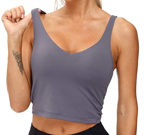 Women’s Longline Sports Bra Wirefree Padded Medium Support Yoga Bras Gym Running Workout Tank Tops (Vintage Purple, X-Small) - Thumbnail 3