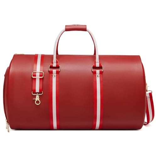 Leather Garment Bags for Travel, Convertible Carry on Garment Duffel Bag for Women, 2 in 1 Waterproof Foldable Travel Suit Bag with Shoulder Strap Weekender Bag with Shoe Pouch, Red - Image 1