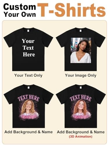 Custom4U Personalized Photo/Text Tshirt for Women Men Custom Face T-Shirts with Picture Design Your Own Tee Shirts Customized Gifts for Family Friends Birthday Anniversary Wedding Christmas, Brown - Thumbnail 3