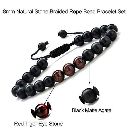 M MOOHAM Gifts for Dad Men - Beaded Lava Rock Stone Tiger Eye Adjustable Bracelets Retirement Gifts for Men Dad Who Want Nothing - Thumbnail 6